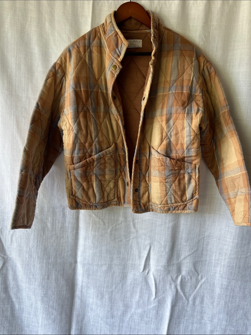 Z Supply Quilted Plaid Jacket in Tan and Brown